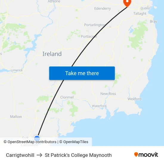 Carrigtwohill to St Patrick's College Maynooth map