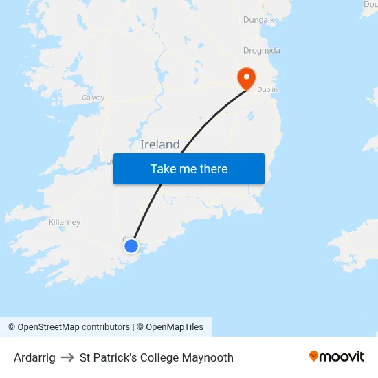 Ardarrig to St Patrick's College Maynooth map