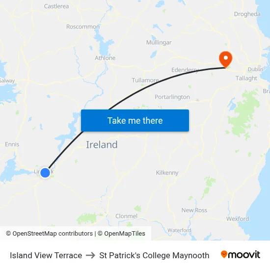 Island View Terrace to St Patrick's College Maynooth map