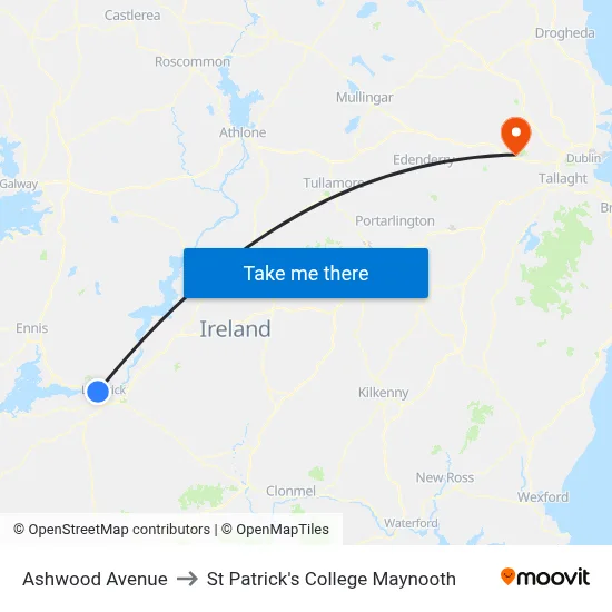 Ashwood Avenue to St Patrick's College Maynooth map