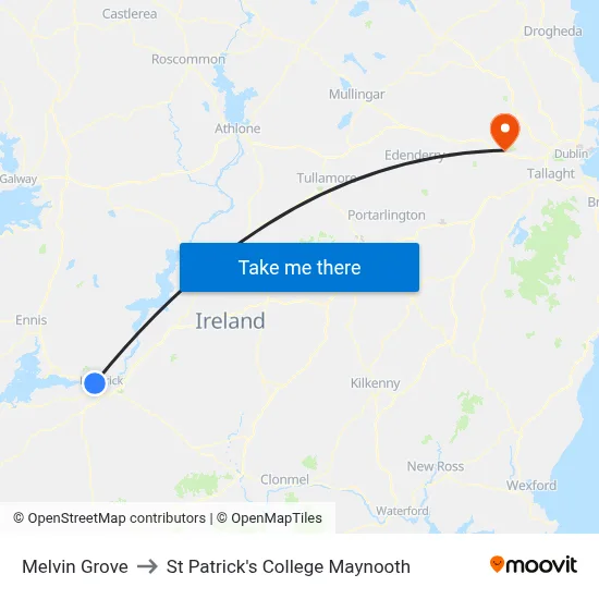Melvin Grove to St Patrick's College Maynooth map
