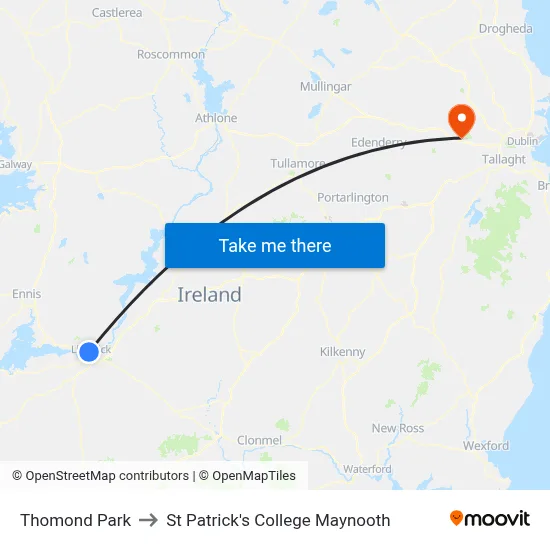 Thomond Park to St Patrick's College Maynooth map
