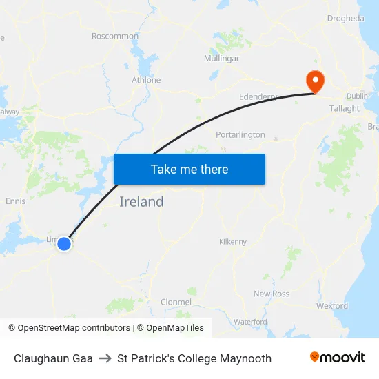 Claughaun Gaa to St Patrick's College Maynooth map