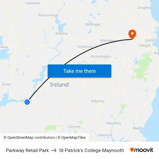 Parkway Retail Park to St Patrick's College Maynooth map