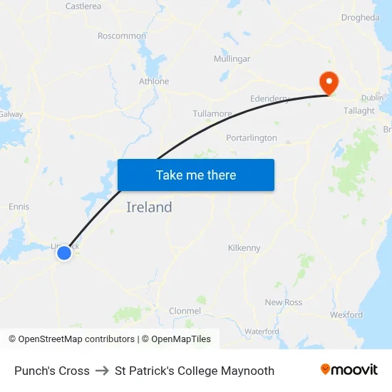 Punch's Cross to St Patrick's College Maynooth map