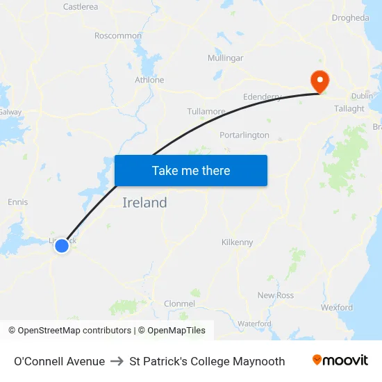 O'Connell Avenue to St Patrick's College Maynooth map