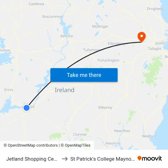 Jetland Shopping Centre to St Patrick's College Maynooth map
