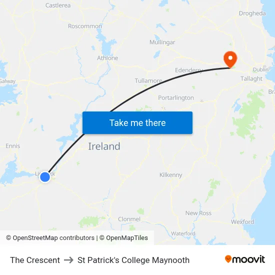 The Crescent to St Patrick's College Maynooth map