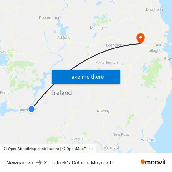 Newgarden to St Patrick's College Maynooth map