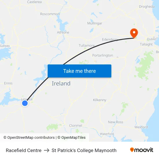 Racefield Centre to St Patrick's College Maynooth map