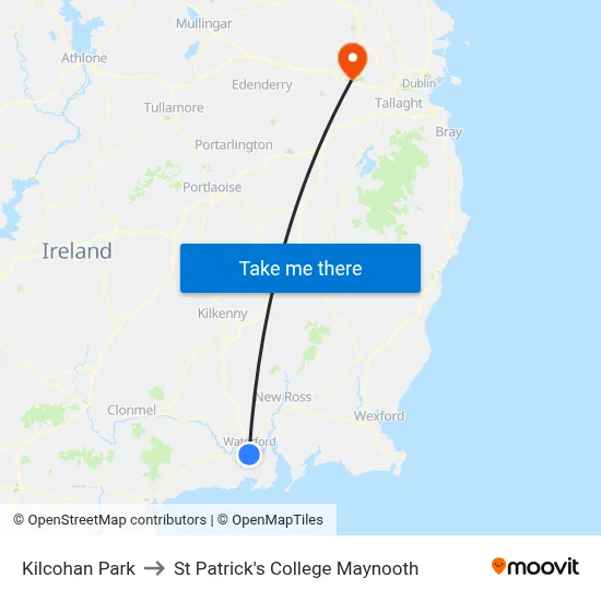 Kilcohan Park to St Patrick's College Maynooth map