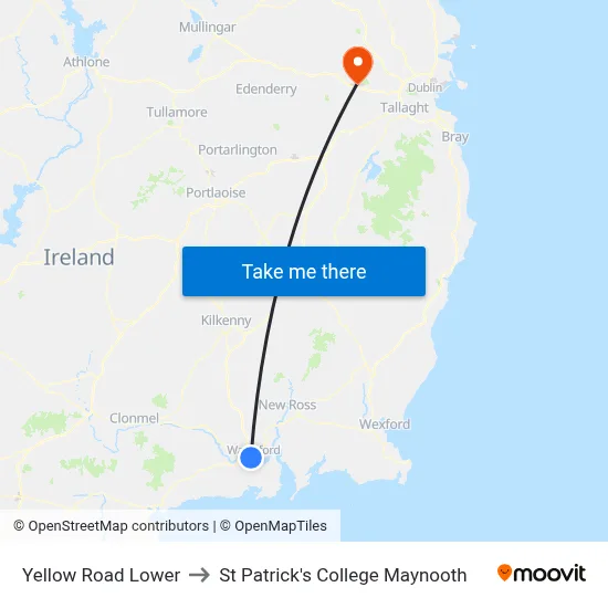 Yellow Road Lower to St Patrick's College Maynooth map