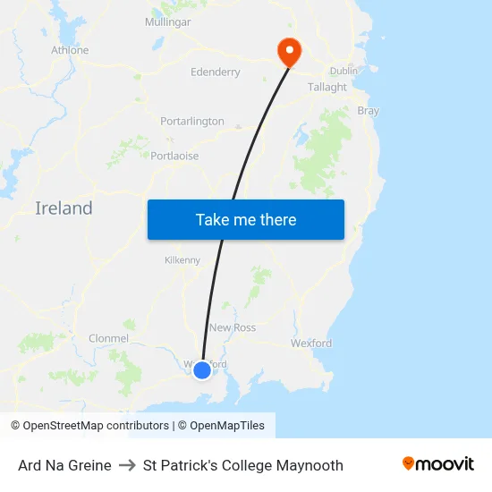 Ard Na Greine to St Patrick's College Maynooth map