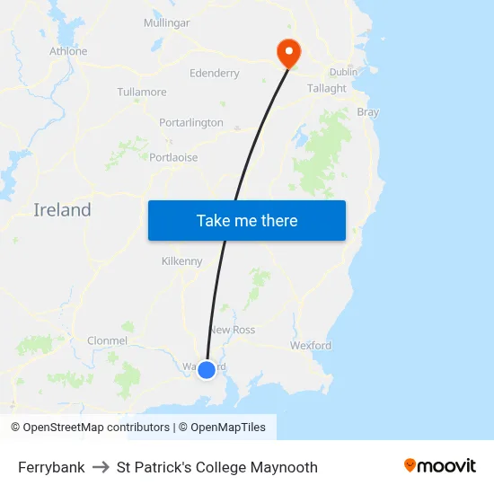 Ferrybank to St Patrick's College Maynooth map