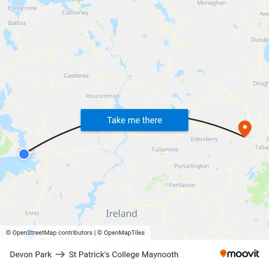 Devon Park to St Patrick's College Maynooth map
