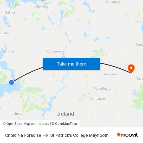 Cnoic Na Foraoise to St Patrick's College Maynooth map