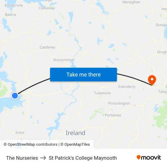 The Nurseries to St Patrick's College Maynooth map