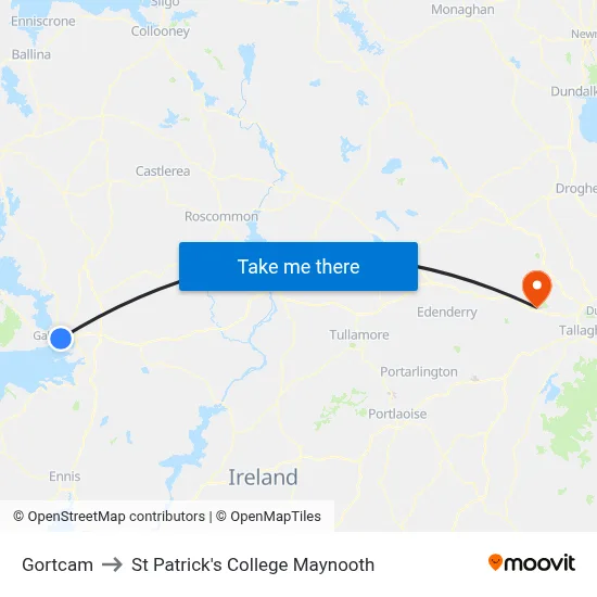 Gortcam to St Patrick's College Maynooth map