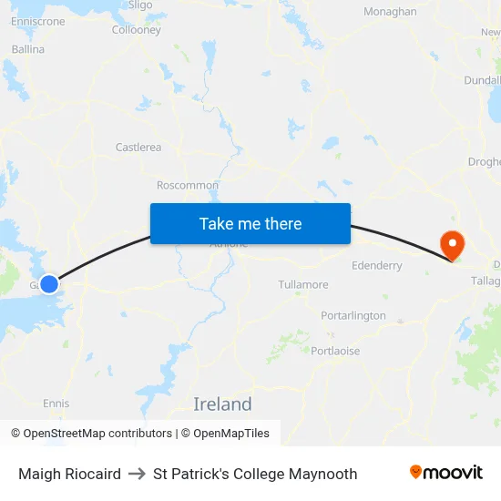Maigh Riocaird to St Patrick's College Maynooth map