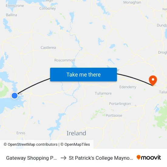 Gateway Shopping Park to St Patrick's College Maynooth map