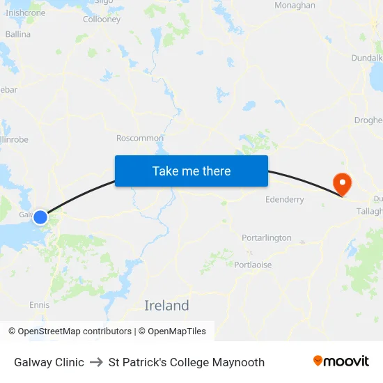Galway Clinic to St Patrick's College Maynooth map