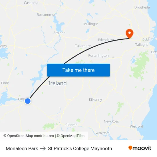 Monaleen Park to St Patrick's College Maynooth map