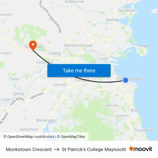 Monkstown Crescent to St Patrick's College Maynooth map