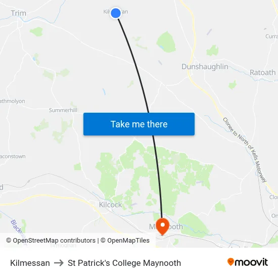 Kilmessan to St Patrick's College Maynooth map