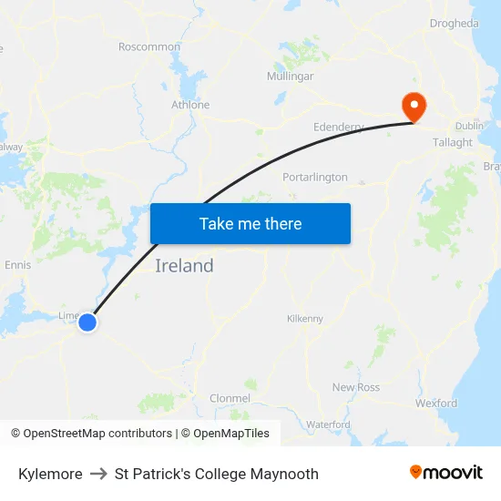 Kylemore to St Patrick's College Maynooth map