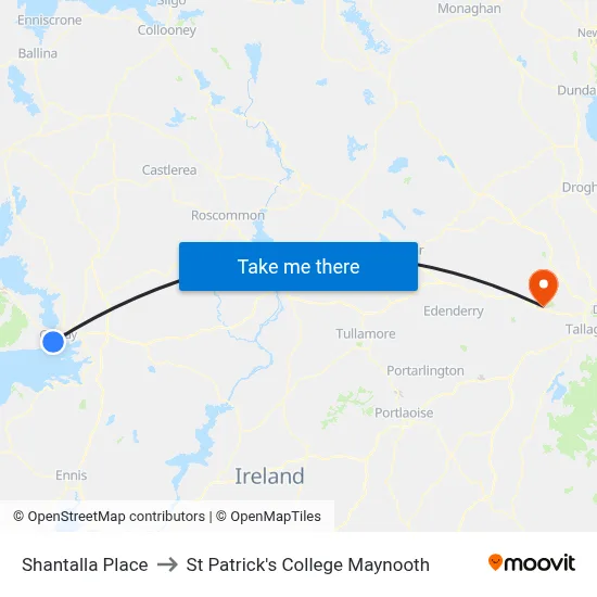 Shantalla Place to St Patrick's College Maynooth map