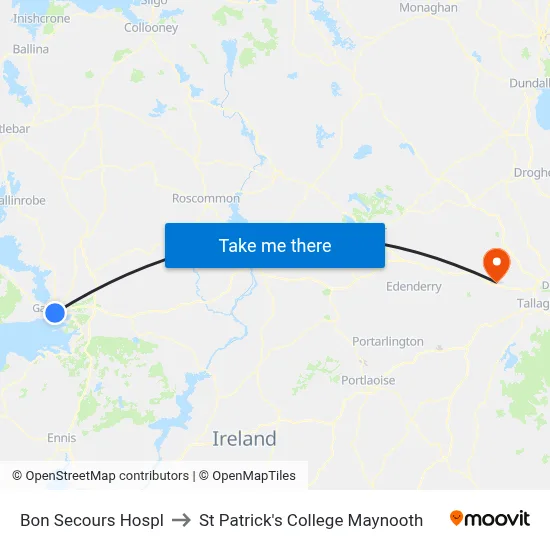 Bon Secours Hospl to St Patrick's College Maynooth map