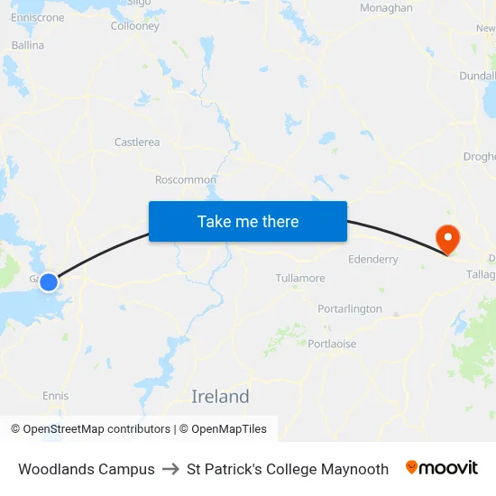 Woodlands Campus to St Patrick's College Maynooth map
