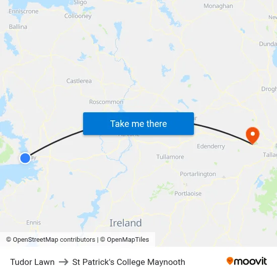 Tudor Lawn to St Patrick's College Maynooth map