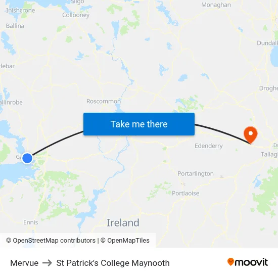Mervue to St Patrick's College Maynooth map