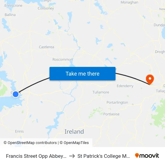Francis Street Opp Abbey Church to St Patrick's College Maynooth map