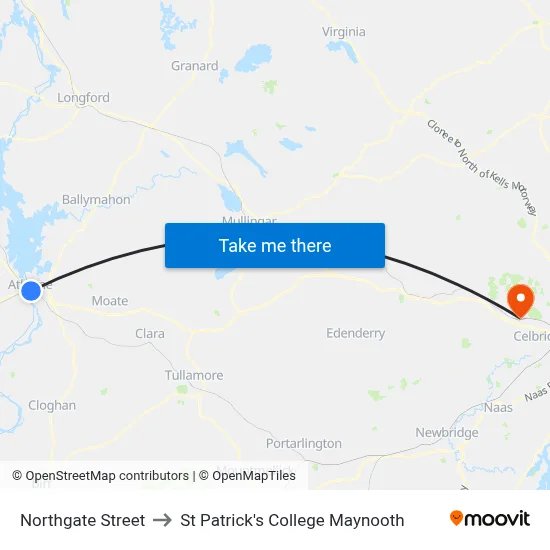Northgate Street to St Patrick's College Maynooth map