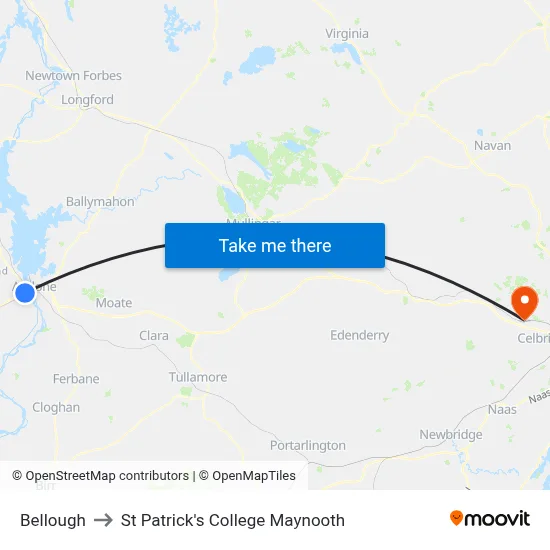 Bellough to St Patrick's College Maynooth map