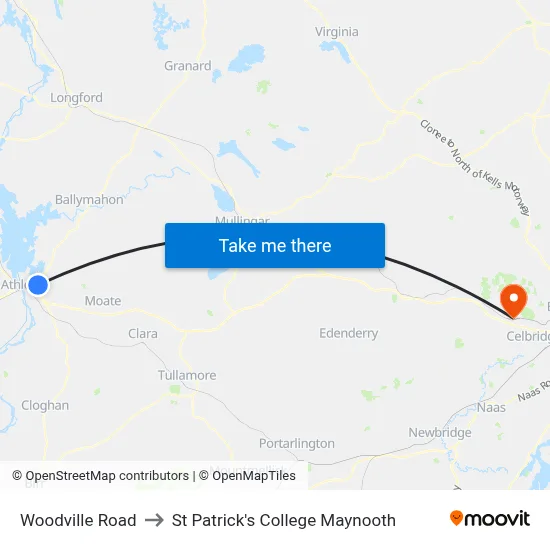 Woodville Road to St Patrick's College Maynooth map