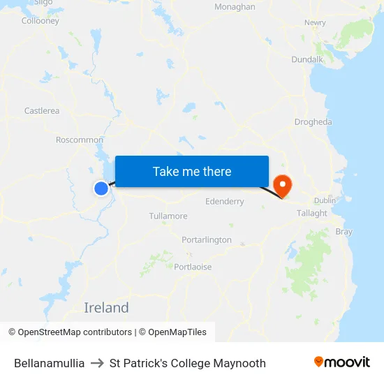 Bellanamullia to St Patrick's College Maynooth map