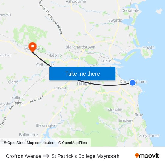 Crofton Avenue to St Patrick's College Maynooth map