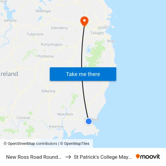 New Ross Road Roundabout to St Patrick's College Maynooth map