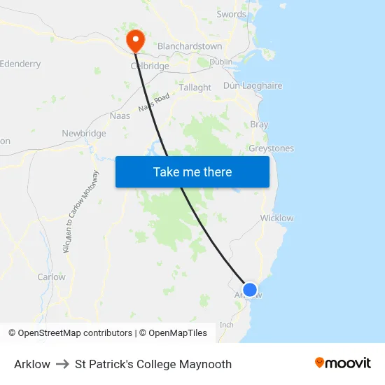 Arklow to St Patrick's College Maynooth map
