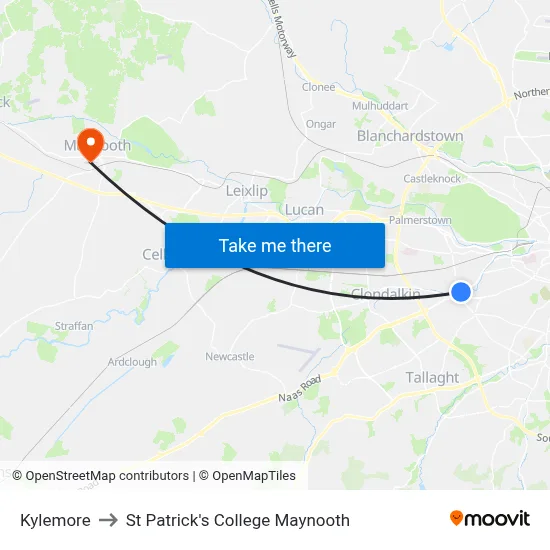 Kylemore to St Patrick's College Maynooth map