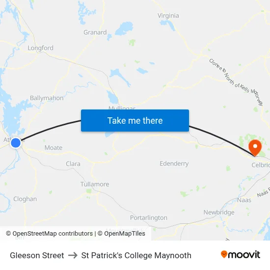 Gleeson Street to St Patrick's College Maynooth map