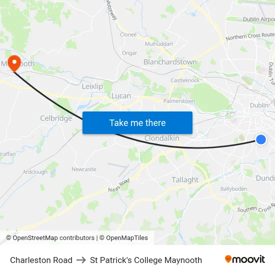 Charleston Road to St Patrick's College Maynooth map
