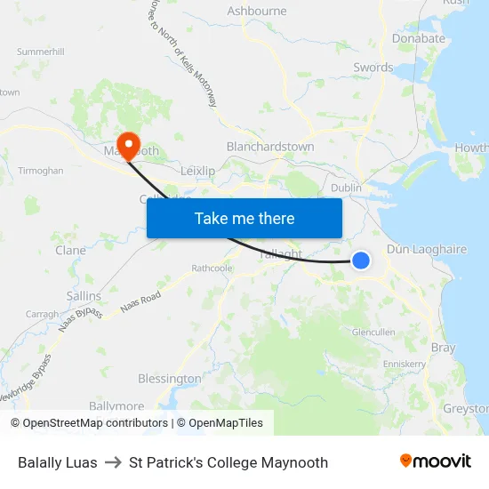 Balally Luas to St Patrick's College Maynooth map