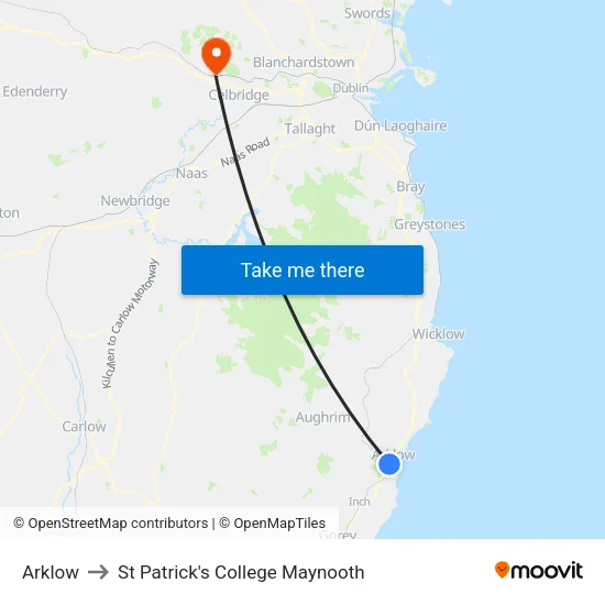 Arklow to St Patrick's College Maynooth map