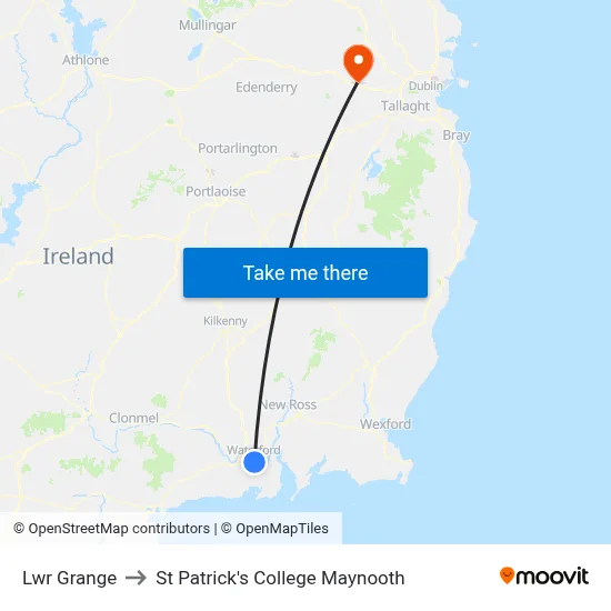 Lwr Grange to St Patrick's College Maynooth map