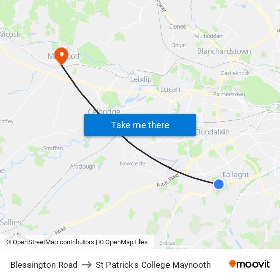 Blessington Road to St Patrick's College Maynooth map