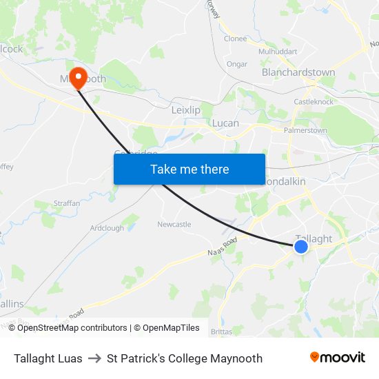 Tallaght Luas to St Patrick's College Maynooth map